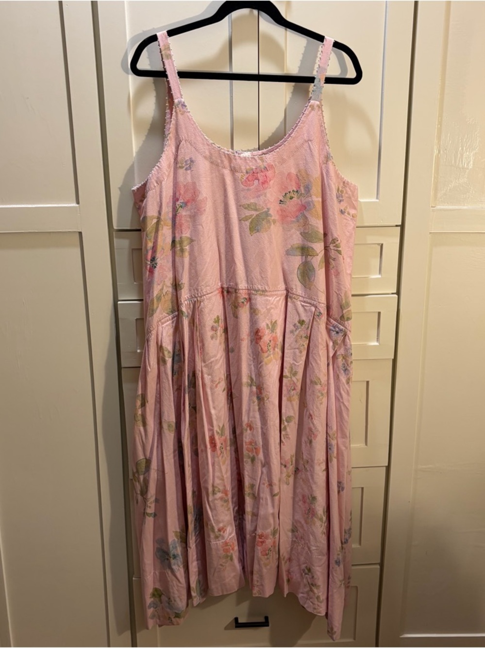 Pero 100% Cotton Cottagecore boho Pink Floral Midi Dress size 44 XL 12